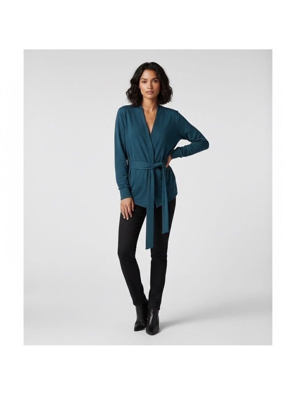 The North Face Monterey Blue Terry Wrap Tie Cardigan Sweater size large